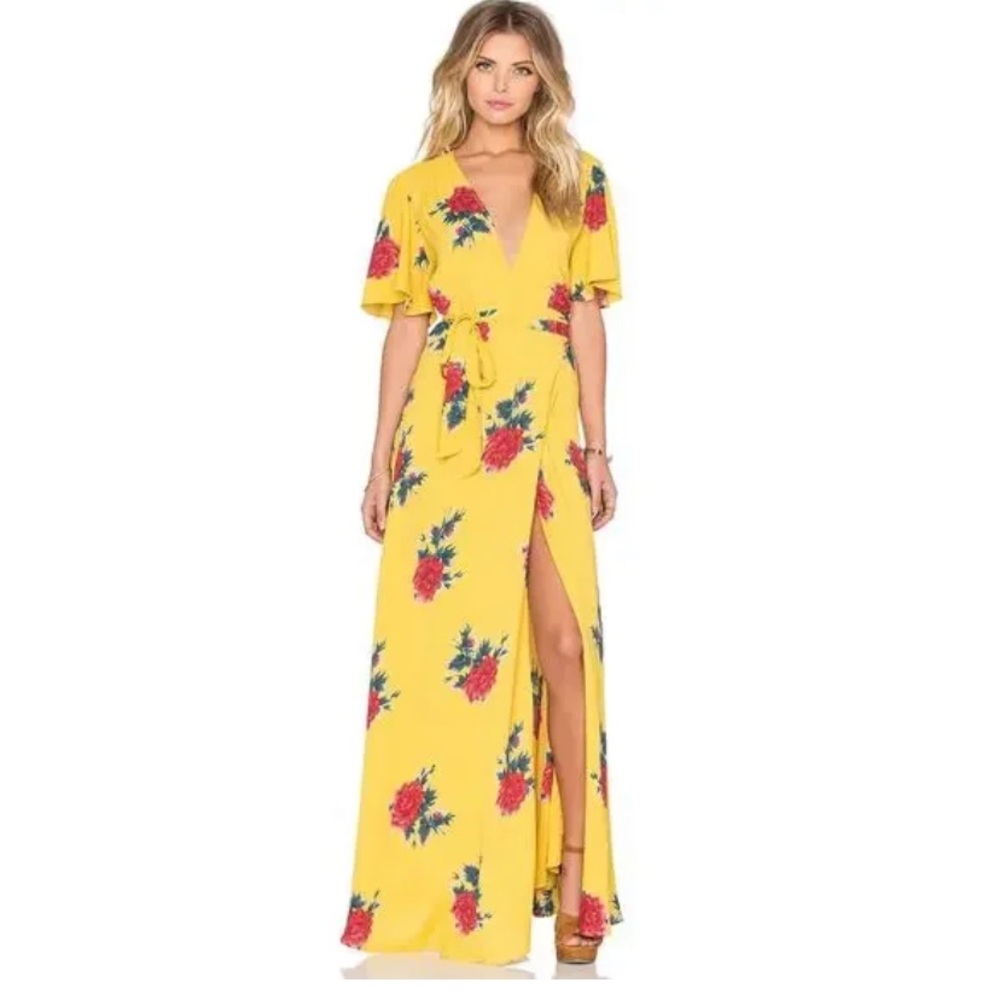 privacy please maxi wrap floral dress SZ XS yellow